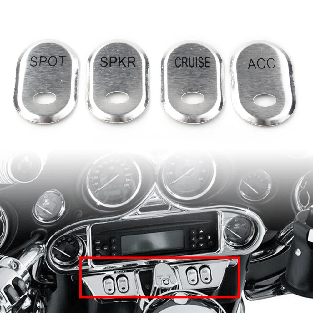 4 шт. хромированные крышки переключателей на панели мотоцикла SPOT + ACC SPKR CRUISE для