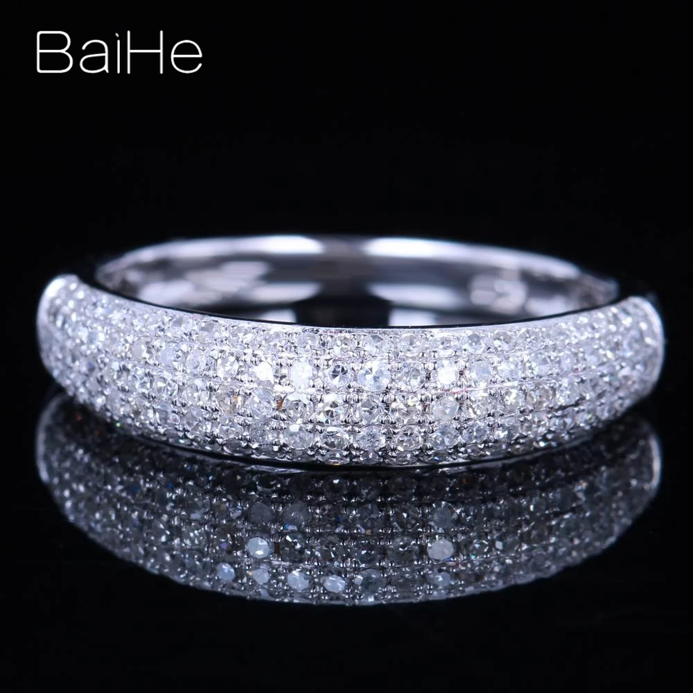 BAIHE Твердое 14 к белое золото 0.5CT сертифицировано H/SI круглой огранки из натуральных бриллиантов свадебные женские модные ювелирные изделия кольцо
