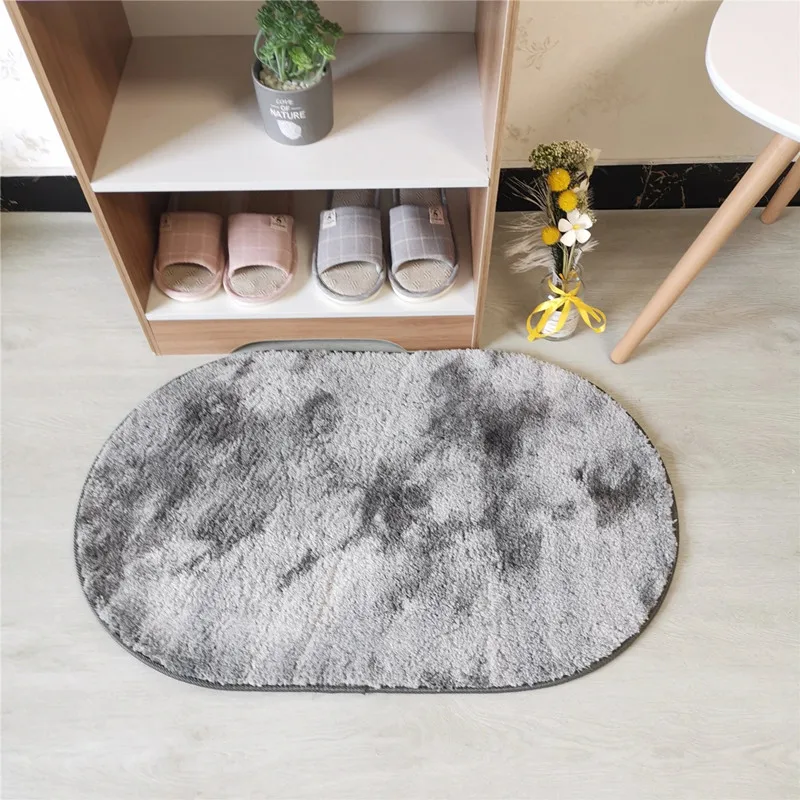 Tie-dyed gray Современный окрашенный ковер для ванной овальной формы, коврик для ванной, утолщенный Противоскользящий коврик для ванной комнаты, полиэстеровый пушистый дверной коврик для ванной комнаты - Цвет: Tie-dyed gray