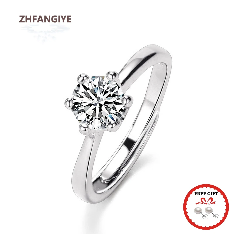 

Trendy 925 Silver Jewelry Rings Round Zircon Gemstone Open Finger Ring for Women Wedding Promise Party Gifts Ornaments Wholesale