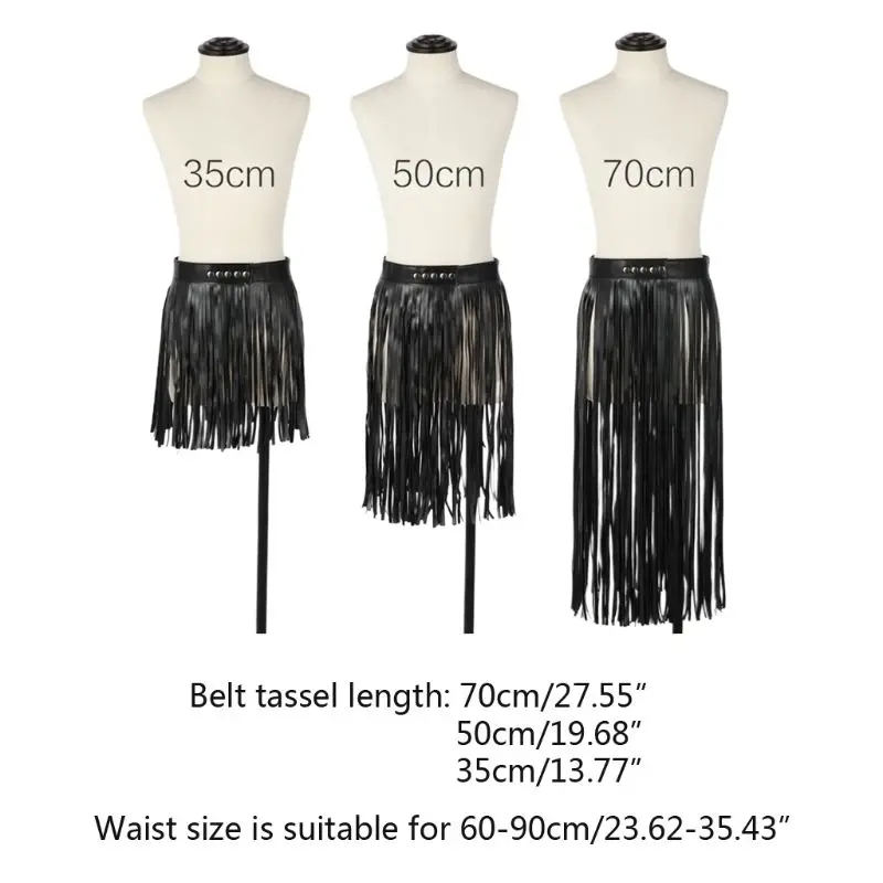 

Womens High Waist Faux Leather Fringe Tassels Skirt Body Harness with Snap Buttons Halloween Party Punk Rock Clubwear