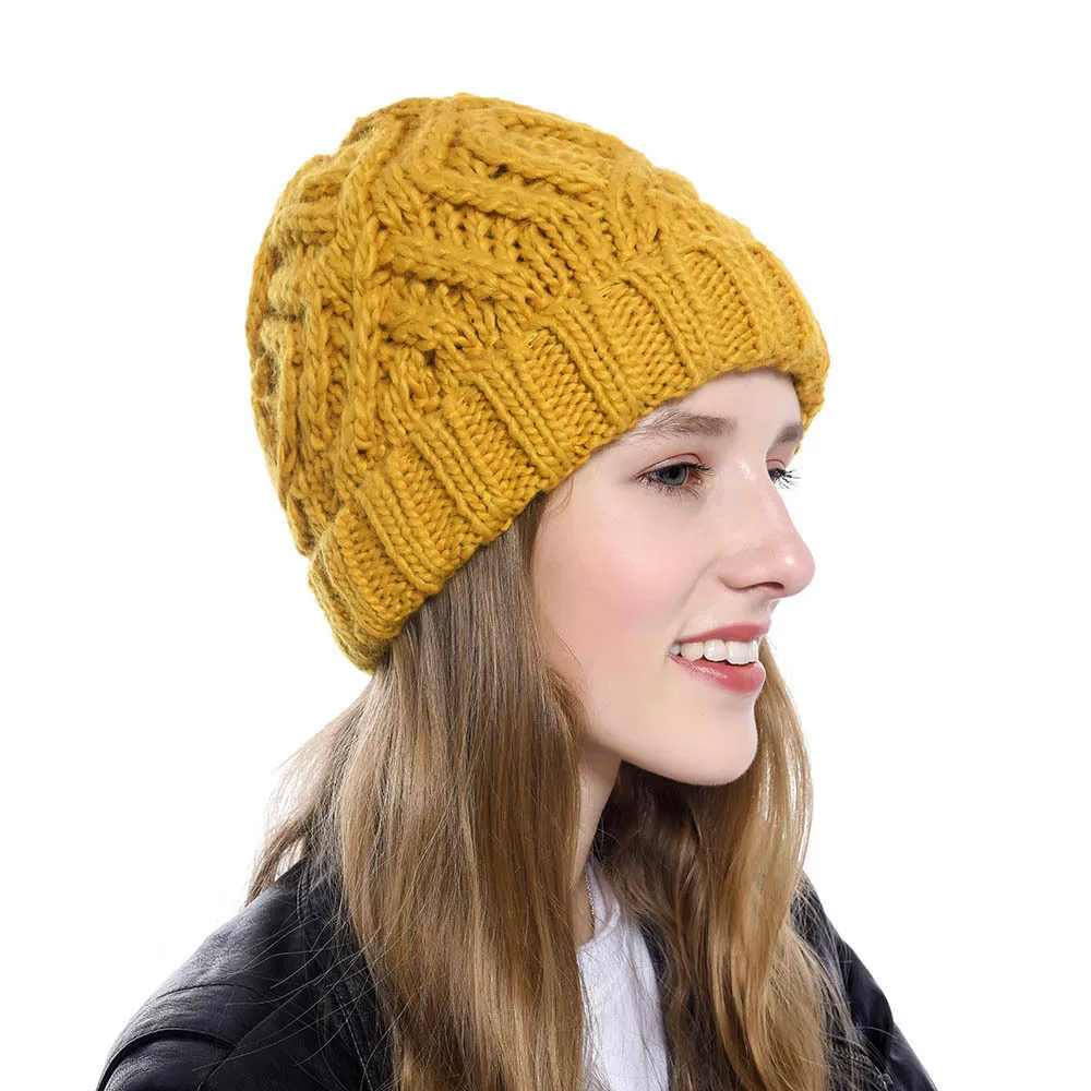 

Diamond-shaped square soft woolen knit hat, ladies fashion autumn and winter wool cap