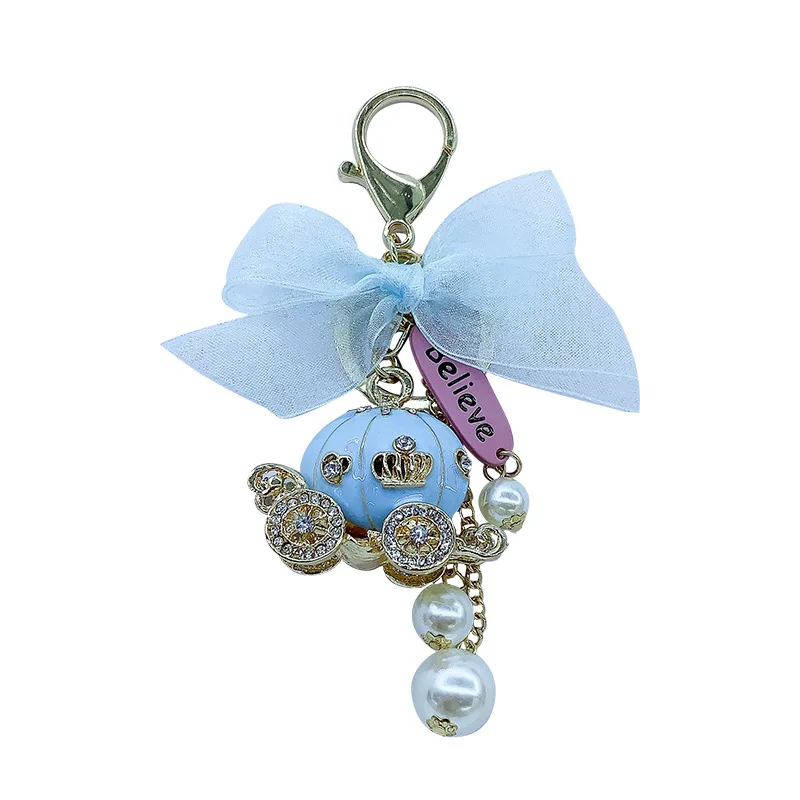 

Korean Style Fashion New Pearl Bowknot Pumpkin Car Keychain Pendant Girl Bag Ornament Gift Wholesale