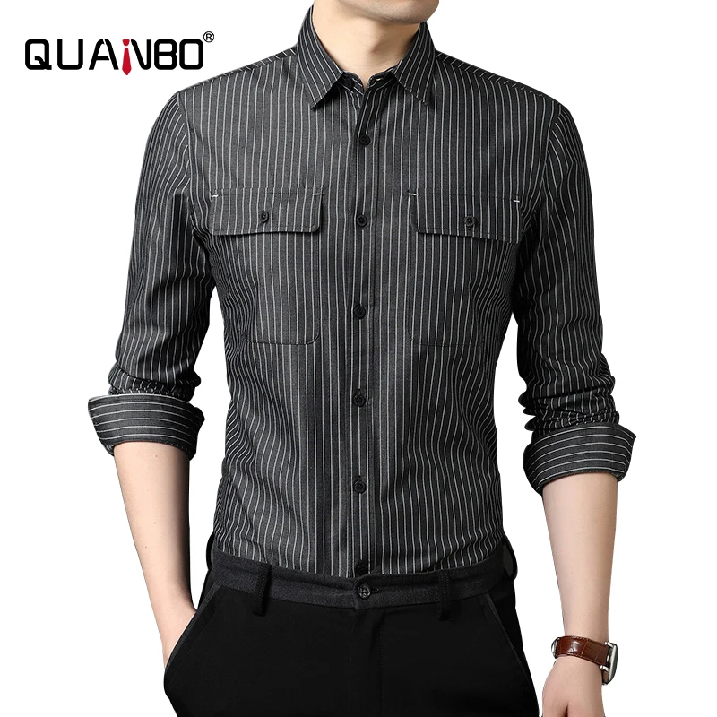 

Мужская рубашка в полоску, повседневная классическая рубашка с длинными рукавами и отложным воротником, осень 2020