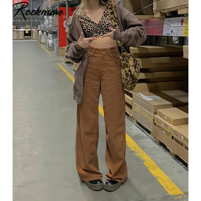 

Rockmore Corduroy Wide Leg Trousers Female Cargo Pants 90S Streetwear Caramel Brown Low Waist E Girl Aesthetic Joggers Women