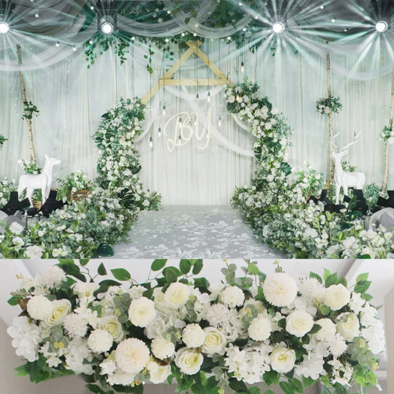 

DIY Wedding Flower Wall Arrangement Supplies Silk Peonies Rose Artificial Flower Row Decor Wedding Iron Arch Backdrop Fake Plant
