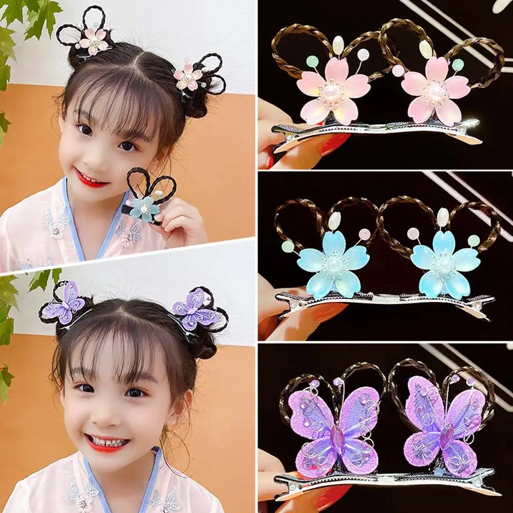 

1Pair Children's Hanfu Headdress Baby Girls Butterfly Colorful Wig Braids Hairpin Little Girl Antique Pair Clip Hair Accessories