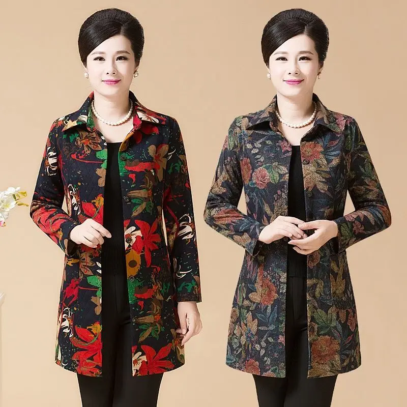 

Весна-Осень 2021, женские пальто для среднего и пожилого возраста, куртка, новое модное пальто, верхняя одежда с принтом, повседневные куртки ...