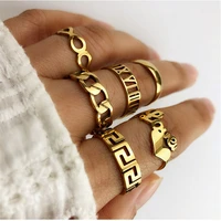 vintage punk cuban chain waves cross chain rings set for women retro geometric titanium steel black square finger ring jewelry