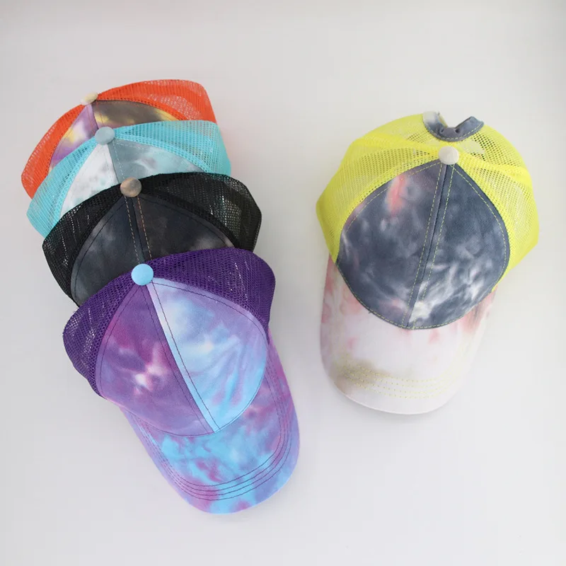 

European and American tie-dye ponytail baseball cap women's summer, spring and autumn outdoor sun protection hat solid color cap
