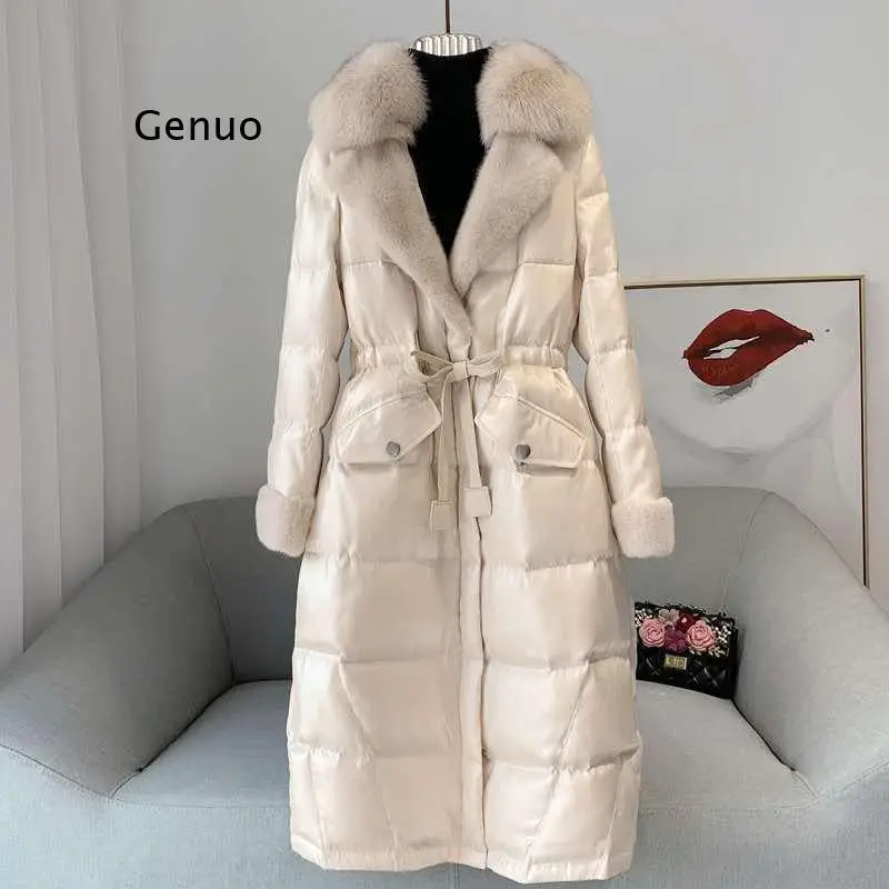 

Pattern Slim Waist Parkas Women Fashion Furry Turn Down Collar Coats Women Elegant Long Thick Warm Cotton Jackets Female
