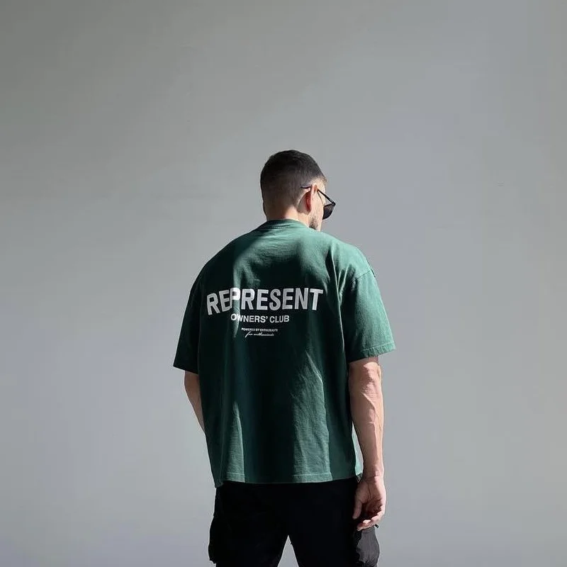 

22SS Slogan Logo Printing 100% Cotton Oversized Represent Top Tees Men Women Sports Style Four Seasons Techwear Justin Bieber