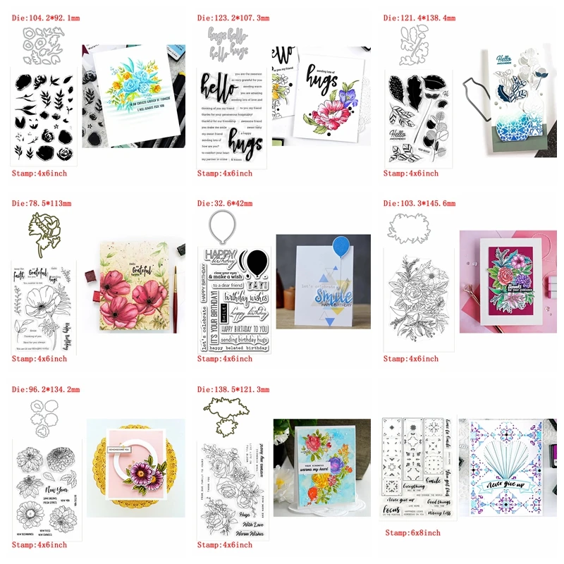 

#2 Hot New Designs Flower Word Balloon Transparent Clear Stamps Matchable Cutting Dies for DIY Scrapbooking Cards Craft New 2020