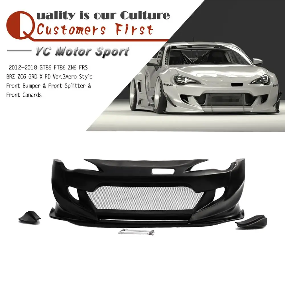 

FRP Fiber Glass GRD X PD Ver.3 Aero Style Front Bumper & Front Splitter & Front Canards Fit For 2012-2018 GT86 FT86 ZN6 FRS BRZ