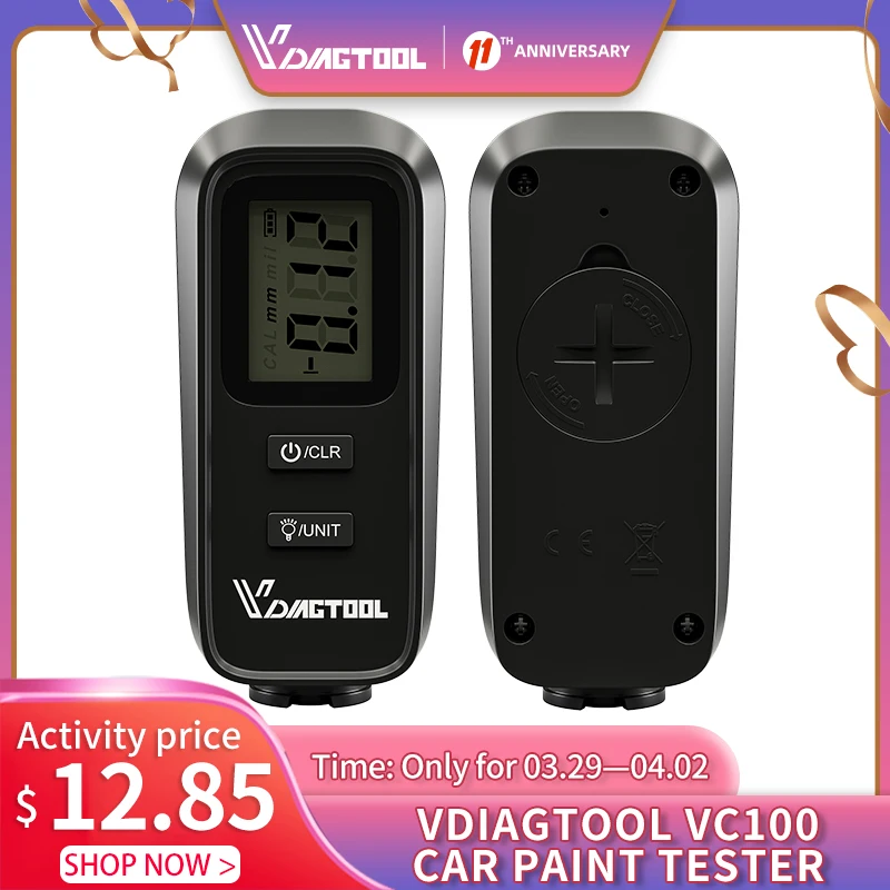Цифровой толщиномер VDIAGTOOL vc100 VC-100, цифровой измеритель толщины краски автомобиля с ЖК-дисплеем и подсветкой, тестер толщины покрытия - изображение
