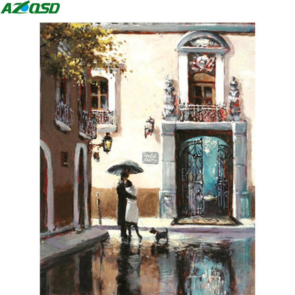 AZQSD Unframe краска по номеру на холсте наборы пейзаж DIY Украшение дома Раскраска