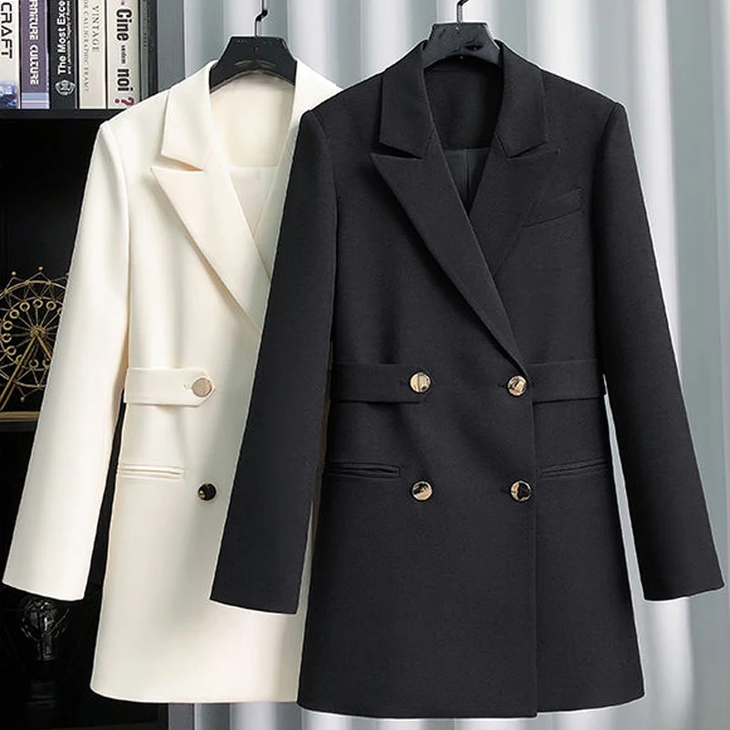 

CZJMS Elegant Tailored Coat Slim Causal Blazers Long Sleeves Turndown Collar Pocket Solid Outwear Buttons Korean Autumn New 2021