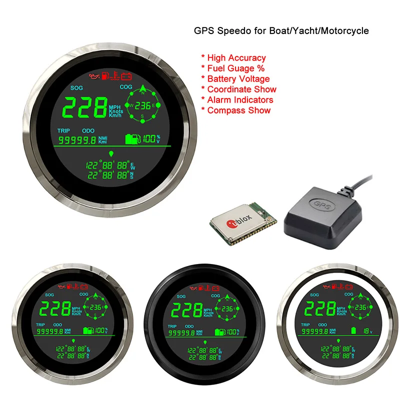 GPS Спидометр 0-299 км/ч ЖК-цифровой превышение скорости сигнализация об/мин датчик