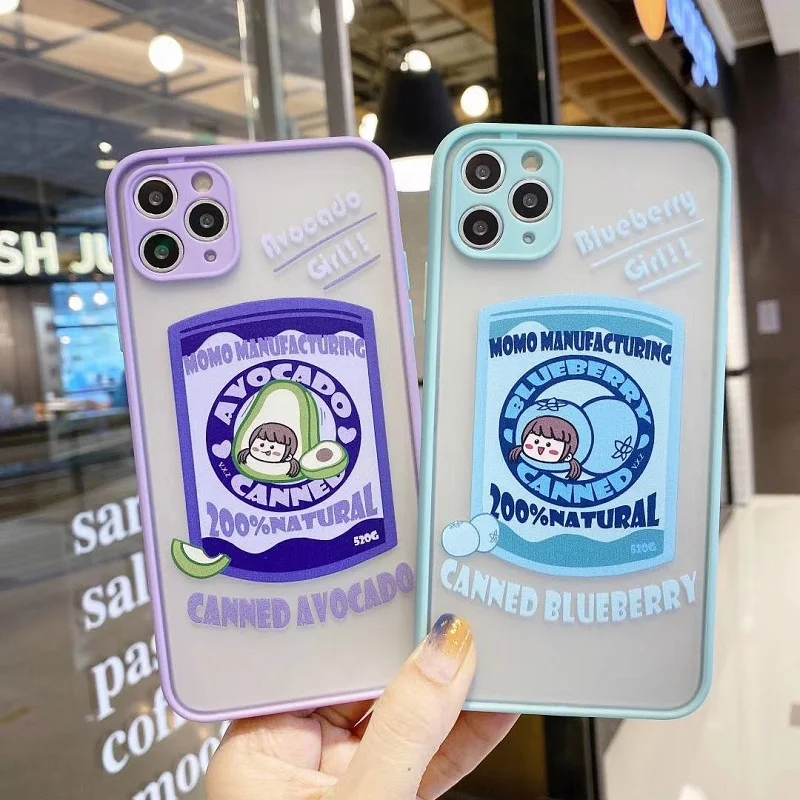 

TPU Transparent SkyBlue Blueberry Avocado/Pink Cherries Rim Natural Phone Case For iphone6/6S 78 Plus XR XS MAX 11ProMax SE2020