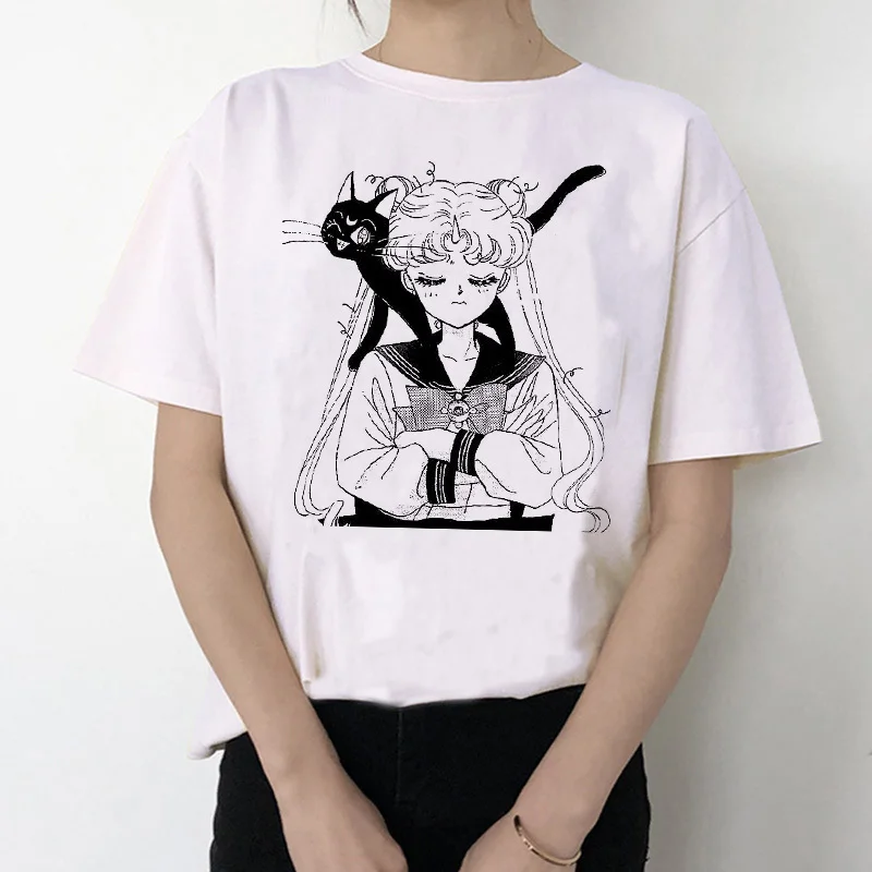 Sailor Moon 90s забавная футболка кофта с капюшоном футболка Эстетическая кошка аниме Женская Милая футболка Kawaii тройники мода Ullzang