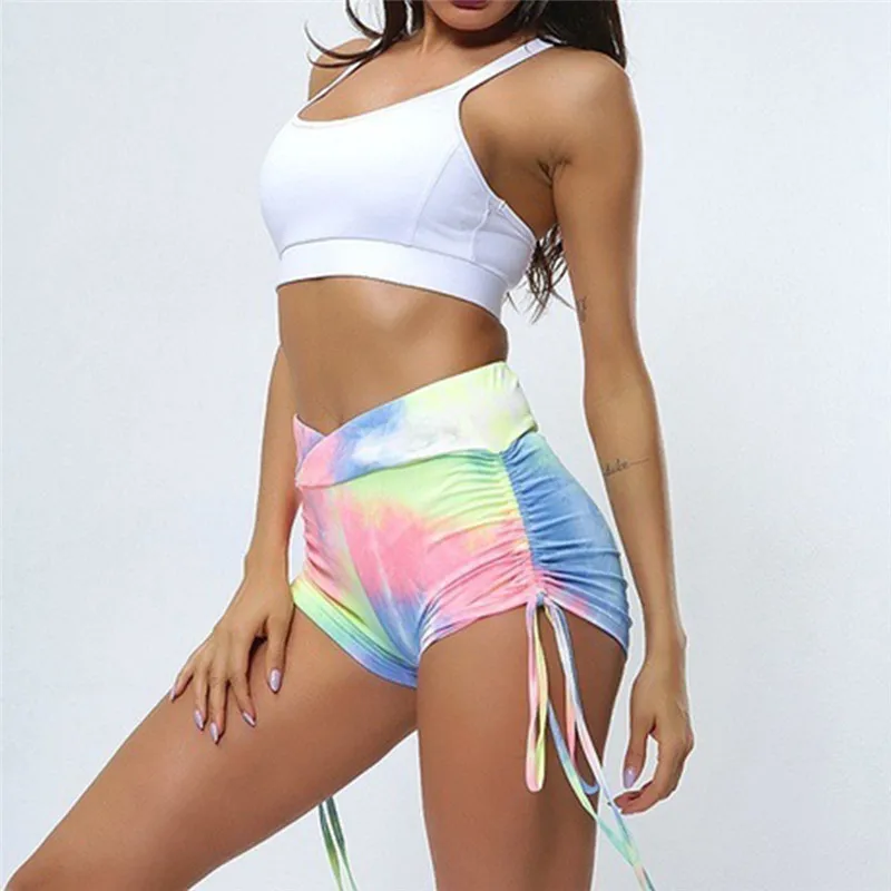 

Vertvie Women Yoga Shorts Side Drawstring Shorts Gym Workout Activewear Sports Fitness Shorts High Waist Running Wear Bandage