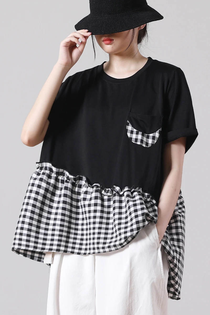 

SuperAen New Summer Dress 2021 New Women's Korean Loose Big Size Collage Casual Patchwork Shirt Short Sleeve T-Shirt