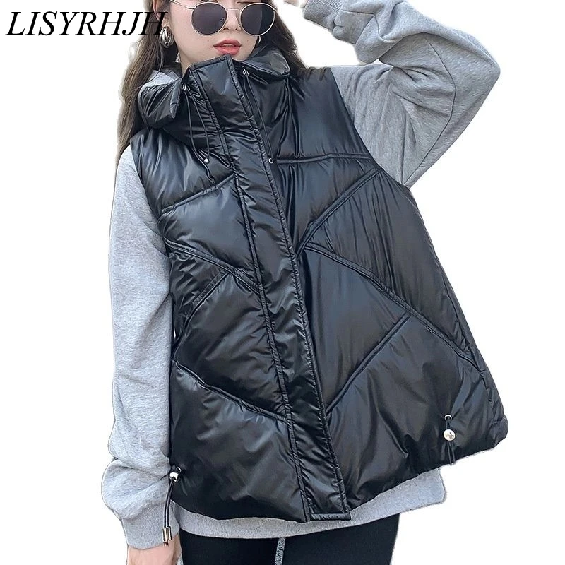 

LISYRHJH 2021 New Women Winter Warm Parkas Vest Thick Coat Sleeveless Jacket Female Shinny Waterproof Winter Vest Waistcoat