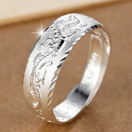 

Кольцо из настоящего чистого серебра S999 для мужчин и женщин, кольцо на удачу с рисунком дракона, размер США: 7-11 (регулируется)