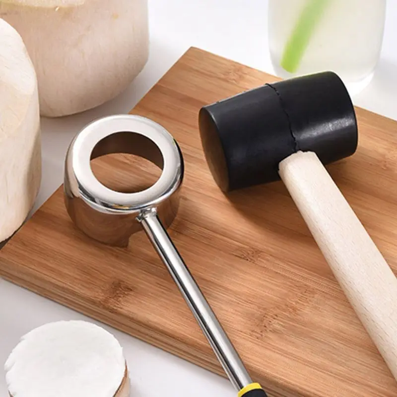 

1Set Stainless Steel Shell Opener Rubber Hammer for c.conut Shell Opening Tool
