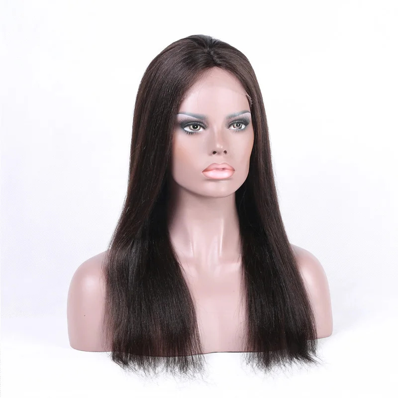 100% Real Human Hair Black long Straight Lace Front Wigs Lace Frontal Wig  13*4 Swiss Lace full wigs with side bangs for women