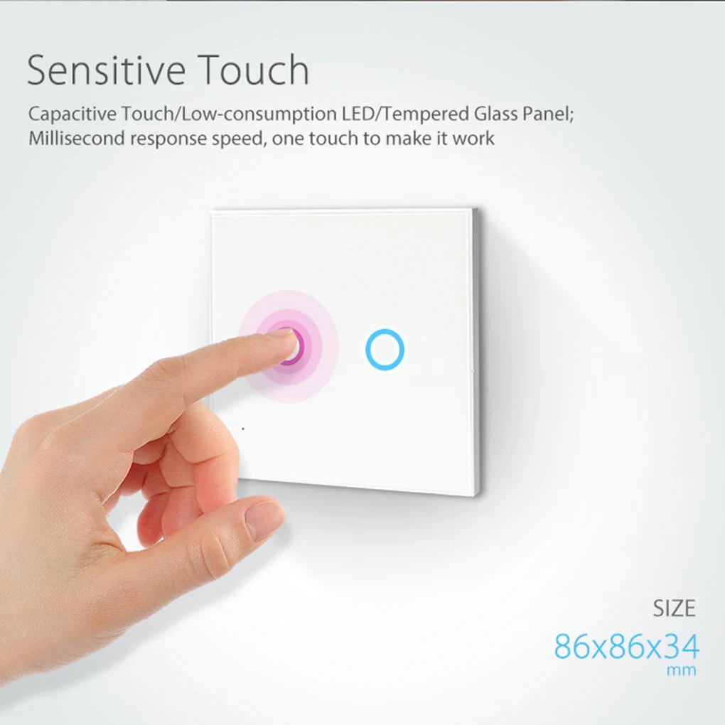 

NEO Coolcam Wifi 2 Gang Wall Mount Light Switch Glass Panel Touch Smart Home Lights Switch EU Standard