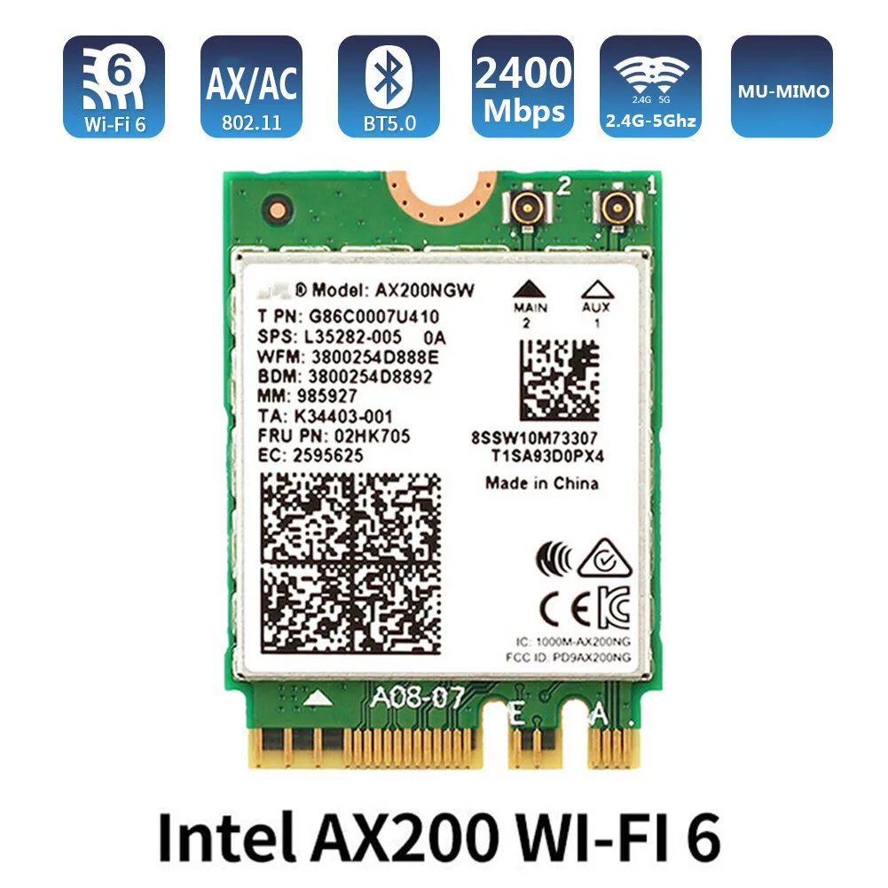 

WIFi 6 2400Mbps Dual-band Intel AX200 NGFF Bluetooth 5.0 Wireless Network Card AX200 Supports Bluetooth 5.1