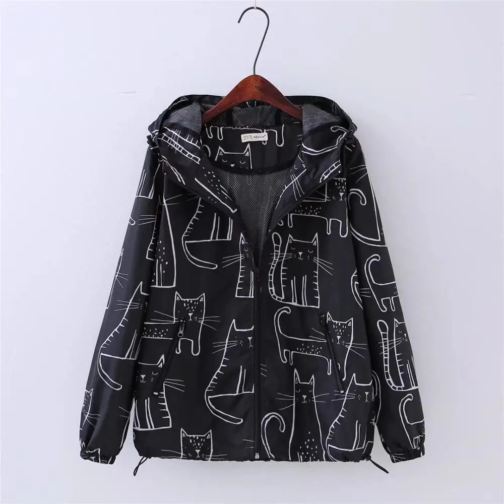 Весна осень тонкая куртка пальто для женщин мультфильм Кот горшок Harajuku Kawaii Толстовка граффити бейсбольные куртки пальто Chaqueta Mujer Япония