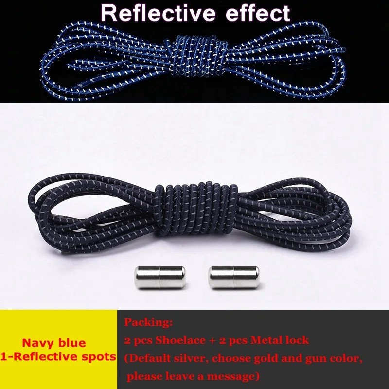 Navy blue Новые светоотражающие шнурки эластичные с металлическим наконечником круглые шнурки для ботинок без завязок удобная обувь с быстрым замком кружева для детей и взрослых унисекс ленивые шнурки - Цвет: Navy blue