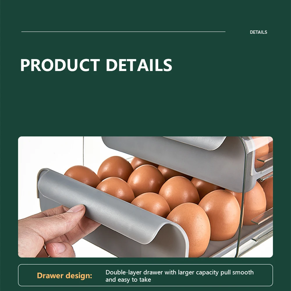 

32 Grid Egg Holder Plastic Drawer Type Keep Fresh Storage Box Egg Container Drop Proof Egg Storage Box for Kitchen Refrigerator
