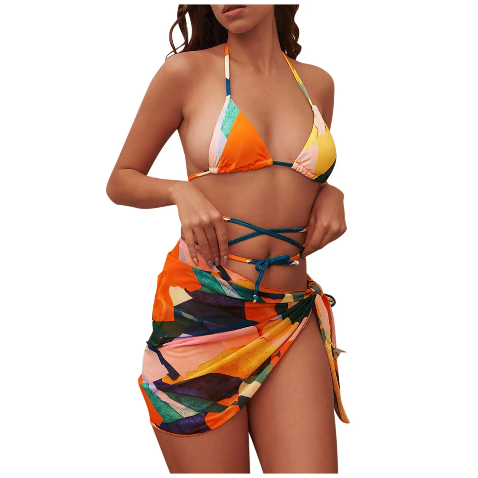 

Sexy Bikini Women 2021 Skirts 3 pieces set Push up swimsuit women Cover Up Beach Skirt Swimwear Female Sexy Bathing Beach Wear