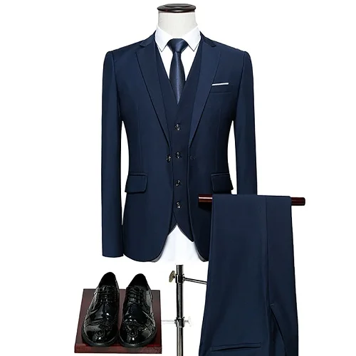 2 pieces Navy blue Роскошный мужской свадебный костюм, мужские блейзеры, приталенные костюмы для мужчин, деловой вечерний синий классический черный M-6XL, мужской смокинг - Цвет: 2 pieces Navy blue