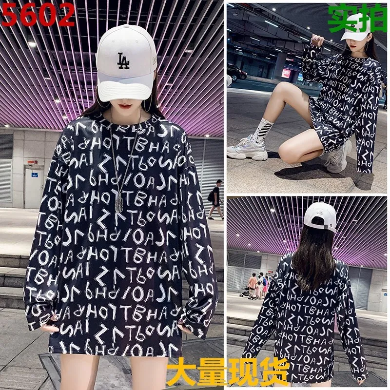 Женская Повседневная футболка QING MO черная хлопковая с длинным рукавом и круглым