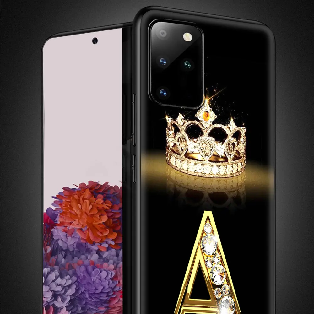 Phone Case For Samsung Galaxy S22 S20 FE S21 S10 S9 Plus S10e Note 20 Ultra 10 Lite 9 Black Soft Cover Diamond Crown Letter Capa