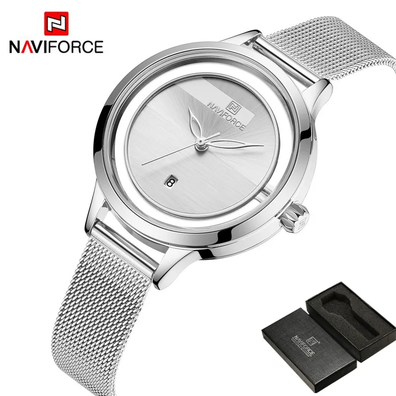 NAVIFORCE женские часы Лидирующий бренд Роскошные серебряные классические наручные