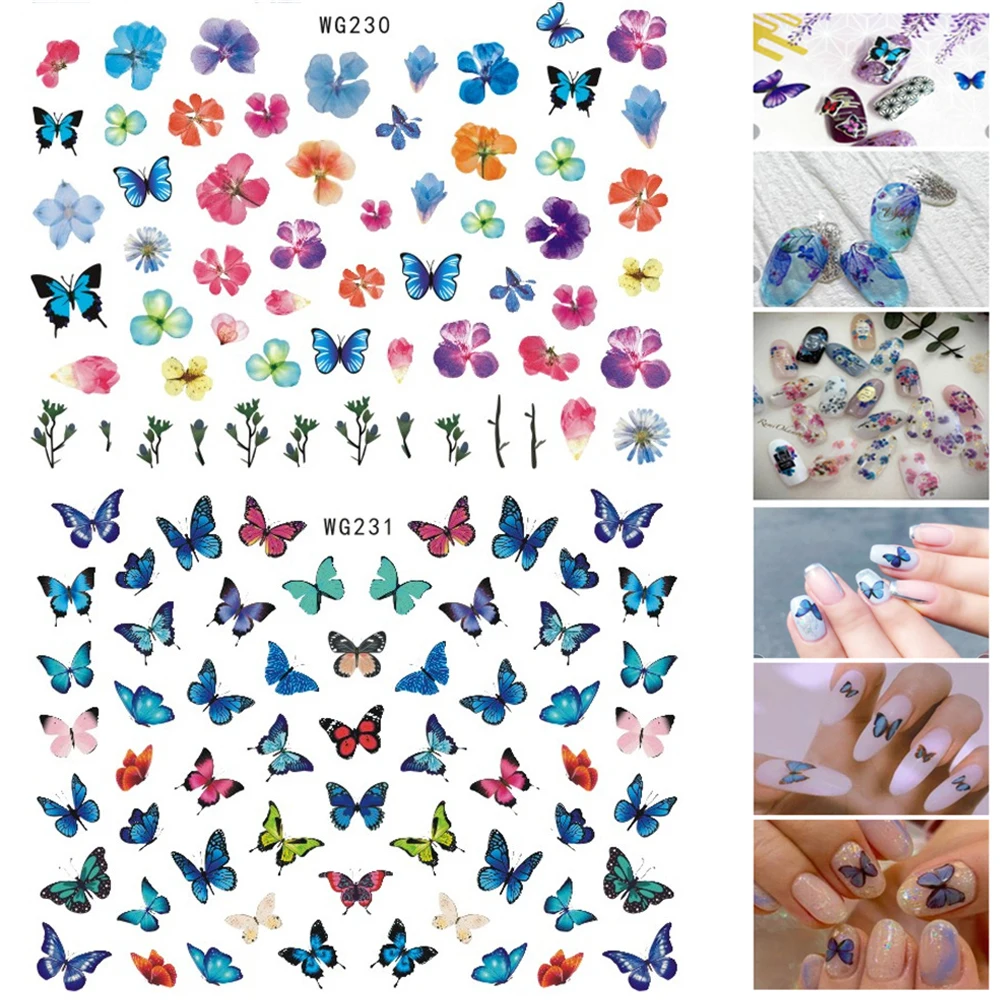 

3D Butterfly Flower Nail Sticker 3D Leaf Slider Nail Foil Floral Rose Tattoo Summer Full Wraps Decal Nail Art Decoration
