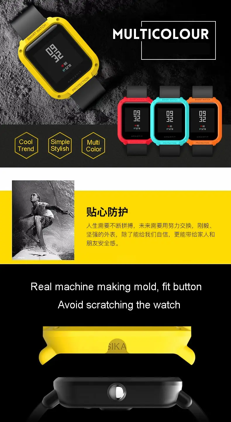 Многоцветный PC покрытие протектор для часов для Huami Amazfit Bip Молодежные часы чехол смарт-спорт крышка Замена аксессуары