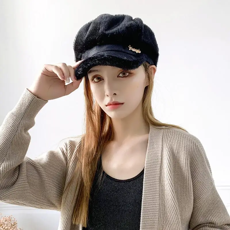 Кепка Женская в стиле милитари плоский берет восьмиугольная шапка бархатная