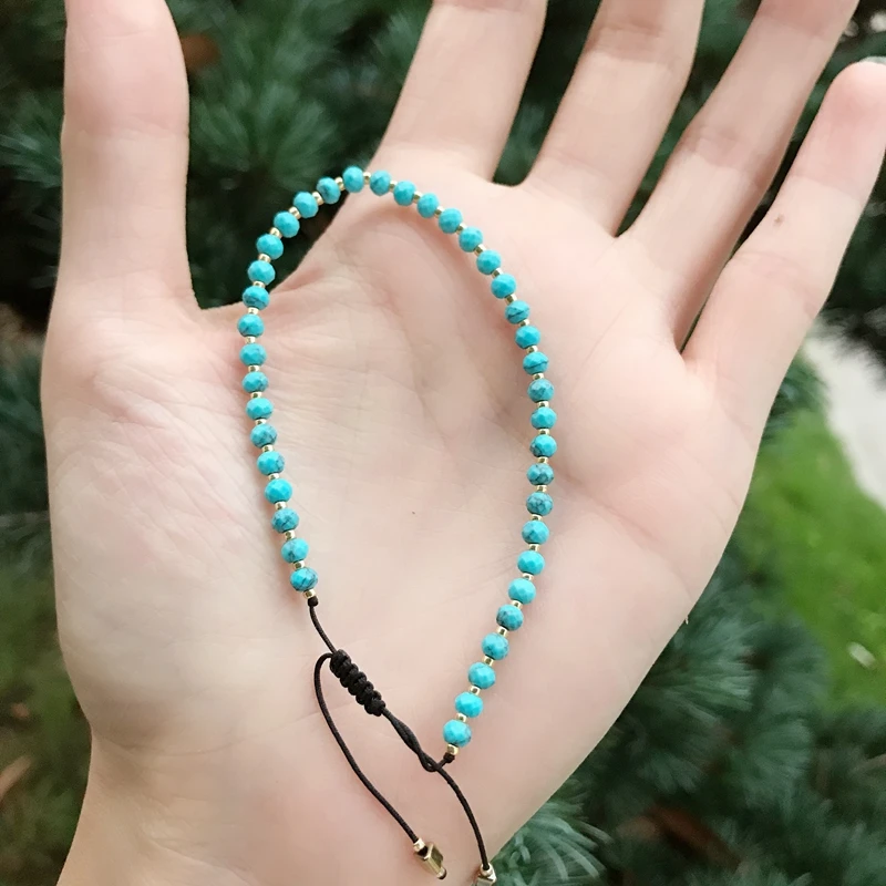 Женский тонкий браслет с бусинами из натурального камня кристаллами ручная