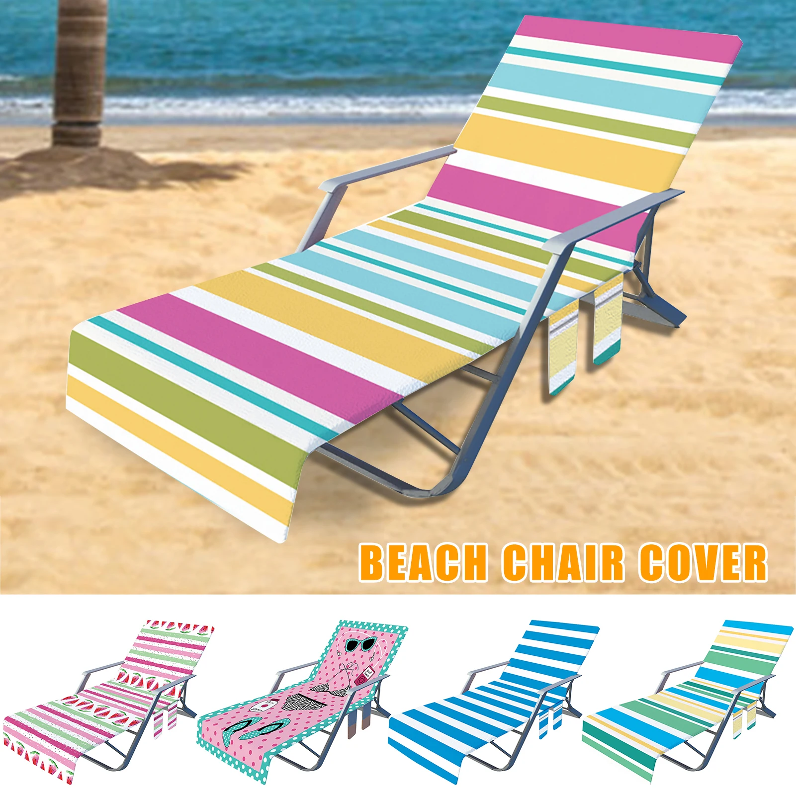 

Microfiber Beach Towel Cover Lounge Chair Cover with Side Pocket Fast Drying Cover for Pool Hotel Vacation Sunbathing CM