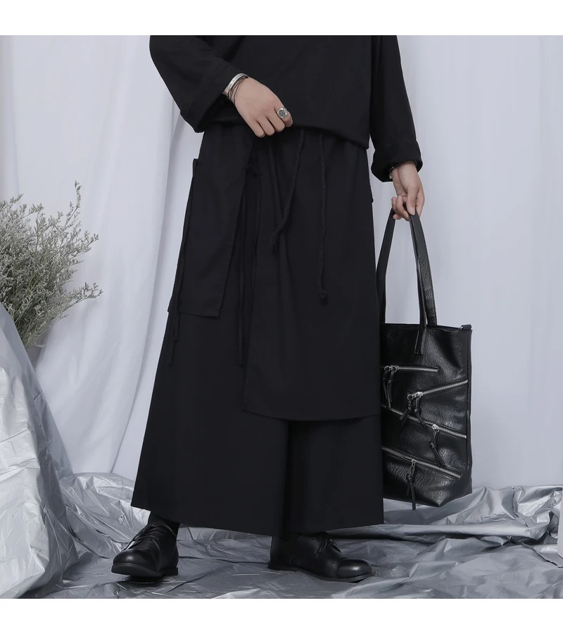 Men's Black Pants Large Loose Casual Falling Wide Leg Handsome Nine Point Cotton Linen | Мужская одежда