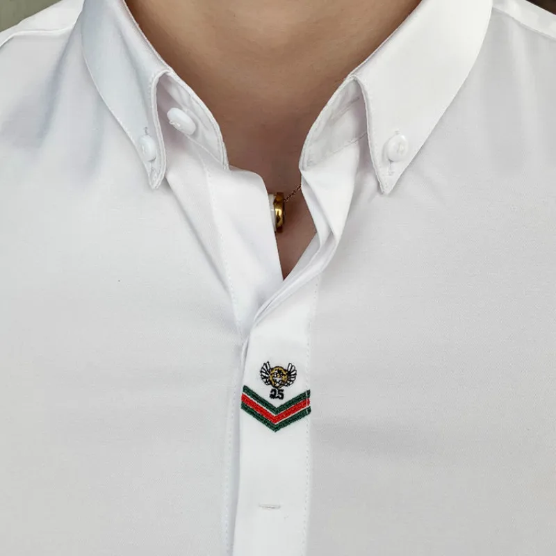 

Shirt High-quality Embroidered Men Half Sleeve Casual Slim Business Dress Shirts Streetwear Social White Blouse Camisa Masculina