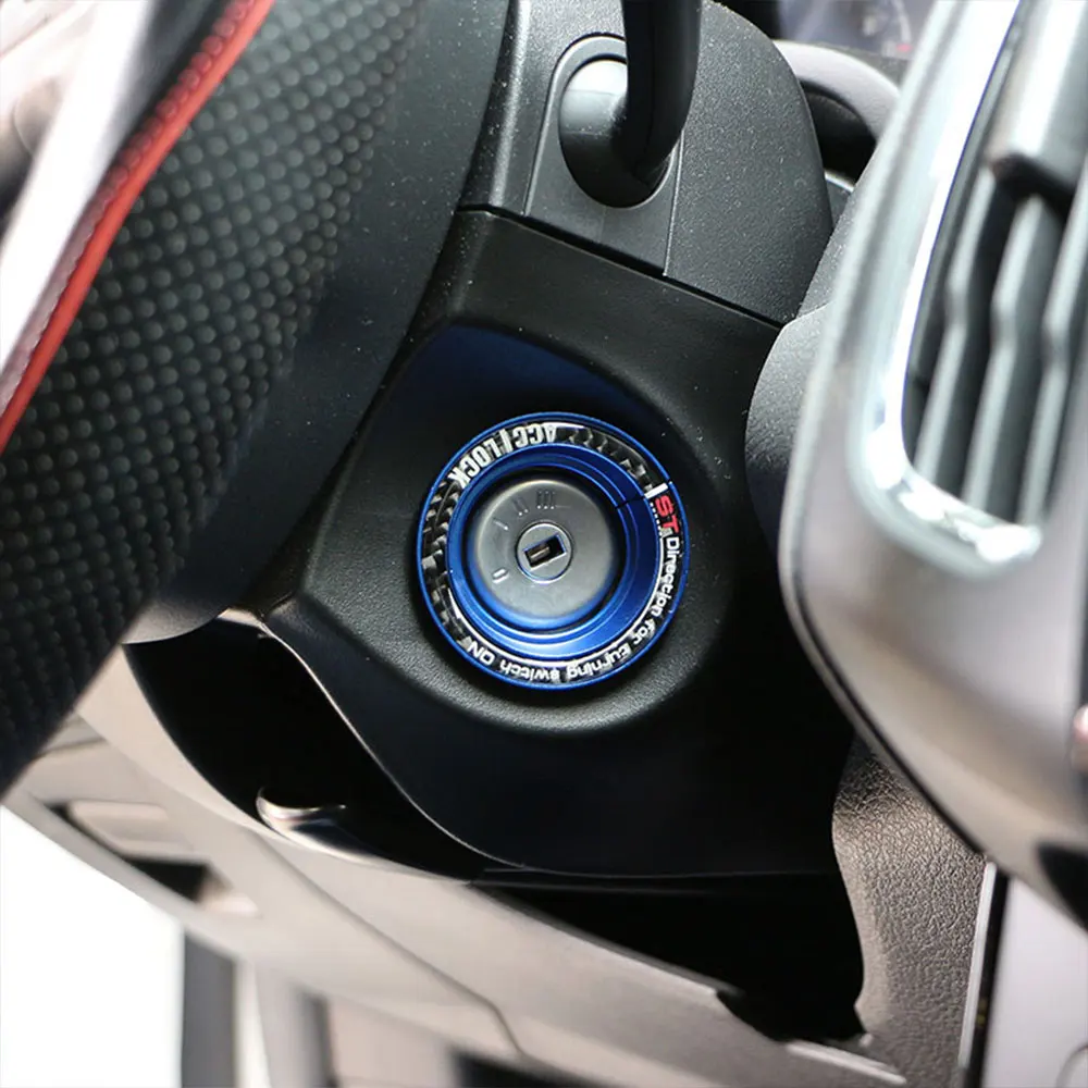 Blue Carbon Автомобильная светящаяся наклейка на зажигание переключатель Декоративные наклейки для Ford Focus 2 Focus 3 Focus 4 2005- ST ключ для mondeo отверстие Круглый предохранительный элемент - Название цвета: Blue Carbon