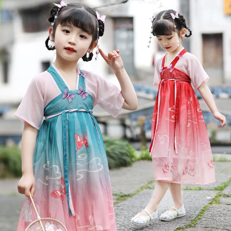 

Платье для девочек Hanfu, летнее, нарядное, в китайском стиле
