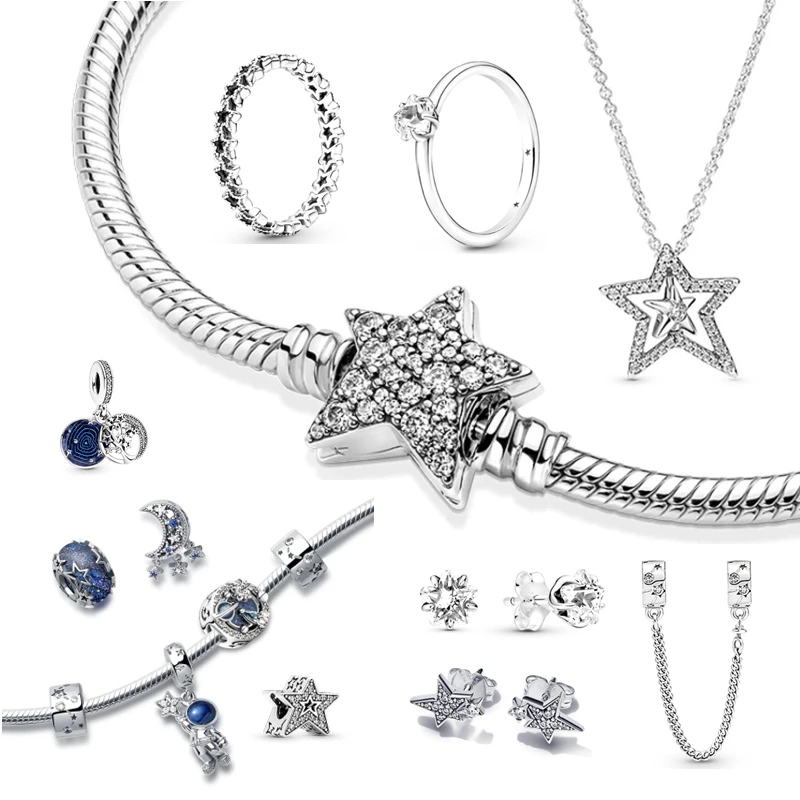 

2021 Новые Ювелирные наборы Estrella Plata De Ley 925 Подходит для Pandora DIY бисер ожерелье серьги кольцо очаровательные браслеты ювелирные изделия для жен...
